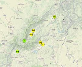 Mapa con las localizaciones de las estaciones meteorológicas en la Sierra.